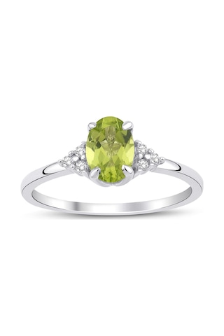 Peridot Oval Tektaş Pırlanta Yüzük Beyaz