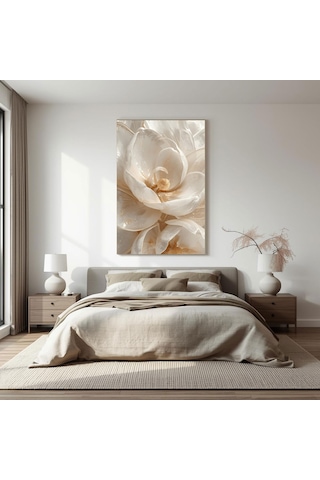 Beyaz Soft Çiçek Cam Tablo Dikey, 3d Detaylı Duvar Dekoru Temperli Cam Tablo