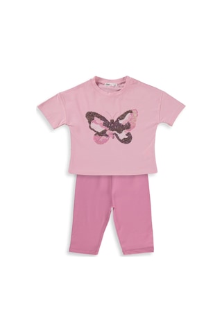 Civil Girls Kelebek Nakışlı 2-5 Yaş Takım - Pembe Pembe- Soft Pembe