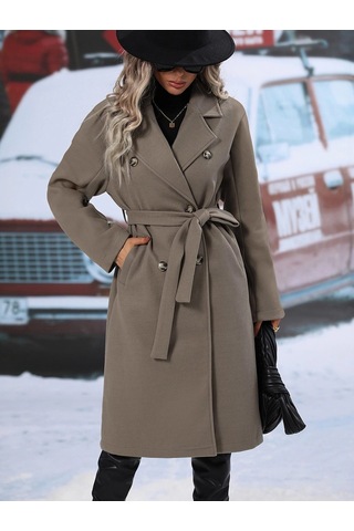 Yeni Sonbahar Ve Kış Kadın Kruvaze Bağcıklı Palto Koyu Kahverengi