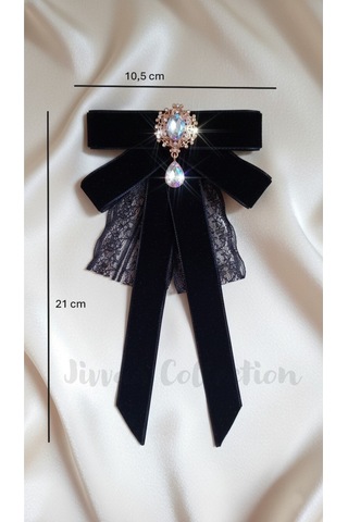 Siyah Kadife Kadın Fiyonk Broş. Parlayan Rhinestone Sallantılı Detaylı Fiyonk Broş .boyun Kravat Çok Renkli