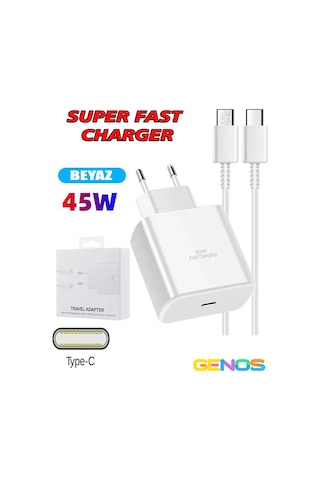 Samsung Galaxy A54 5g Uyumlu 45w Type-c Girişli Hızlı Şarj Aleti Adaptör 45 Watt Beyaz Renk Sn4501124