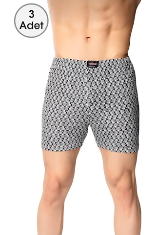 Sedef Yıldızı Desenli Erkek Boxer 3 Adet Karışık Renk %100 Pamuk Çok Renkli