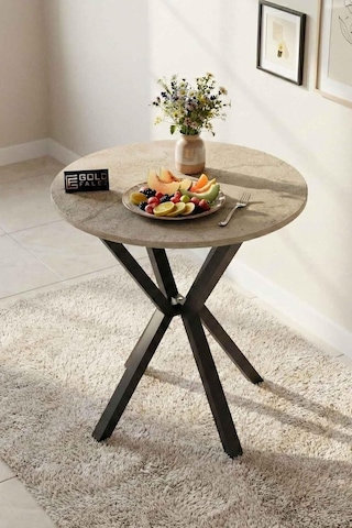 Tr Falez 70 Cm Yuvarlak Mutfak Masası Metal Ayaklı Modern Yemek Balkon Bahçe Kafe Masası Traverten 9821 Diğer
