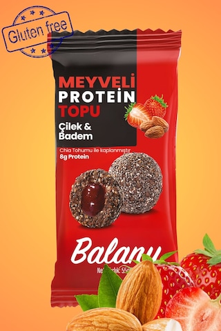 Meyveli Çilekli & Bademli Protein Topları 55gr X3 Adet