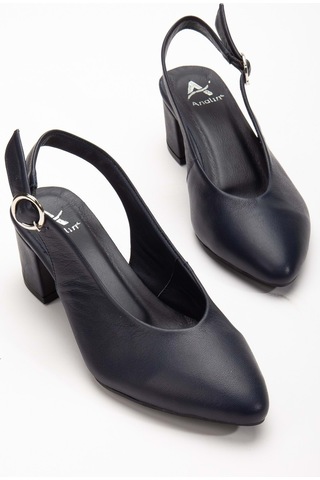 Analin Shoes Kadın Hakiki Deri Bilekten Bağlı Toka Detaylı Topuklu Ayakkabı Lacivert