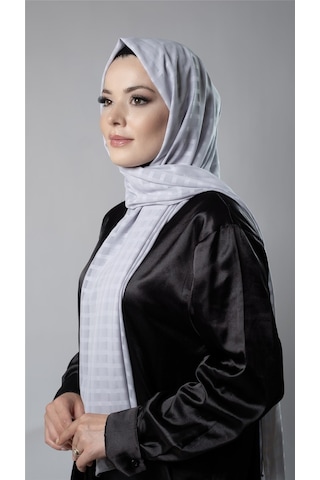 Hürrem Bone Gri Desenli Şal Şifon Kumaş Kareli Çizgili 202107 15 Gri