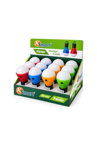 12 Adet Pilli Fener - Ampul Renkli Askılı K-0285 Bx40