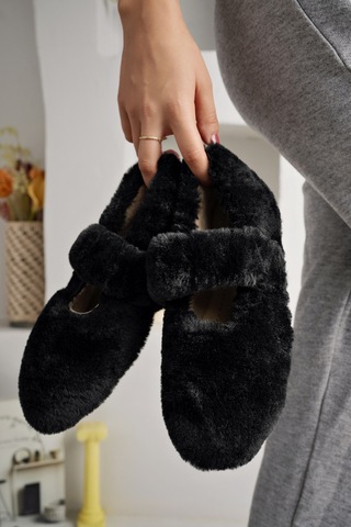 Nmoda Ultra Yumuşak Peluş Kadın Ev Babeti Ses Yapmaz Hafif Taban Panduf Siyah