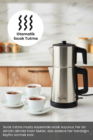 Any Morning OZ26CM10 1.8 L 2 in 1 Paslanmaz Çelik Çay Makinesi Ve Su Isıtıcı