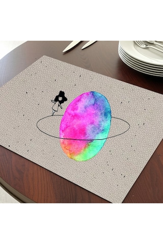 Satürn Galaxsideki Kız Tasarımlı Amerikan Servis, Tabak Altlığı & Şık Masa Dekoru Ev Hediyesi 2 Adet Krem
