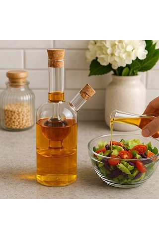 Üç Bölmeli Çift Hazneli Cam Yağdanlık & Sirkelik 260 Ml Zarif Tasarım