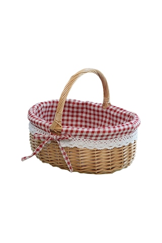 Cbtx Willow Sepet Açık Piknik Sepeti Dokuma Sepet Yumurta Kabı S Kırmızı Izgara