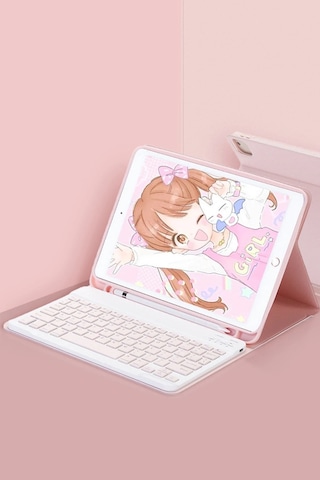 Mey İthalat Apple Uyumlu iPad Pro 11 2022 Kılıf Kc01 Smart Klavyeli Tablet Kılıfı - Pembe Arka Kapak