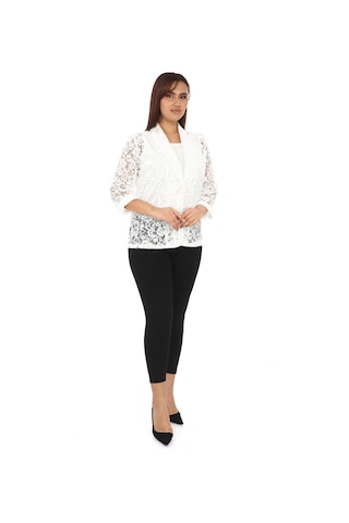 Lady Majestic Dantel Büyük Beden Kadın Ceket 44709 Beyaz
