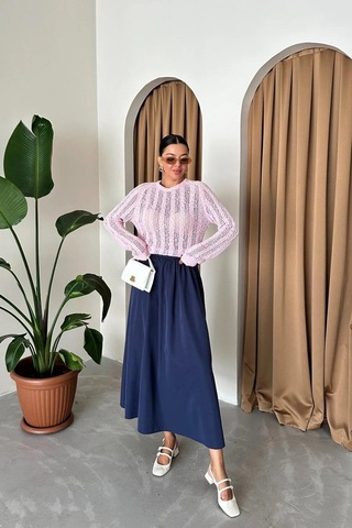 Lacivert Lola Fermuarlı Uzun Etek Lacivert