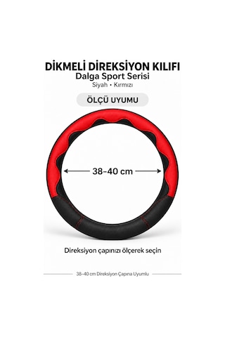 Trobus Toyota Land Cruiser 1990-1997 Uyumlu Dikmeli Direksiyon Kılıfı Dalga Sport Deri Siyah Kırmızı Siyah - Kırmızı
