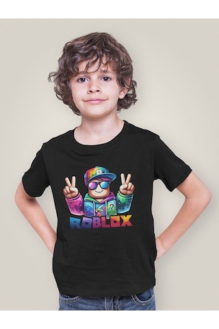 Sevbano Roblox 2 Baskılı Unisex Oyun Çocuk Tişört 1-12 Yaş Siyah