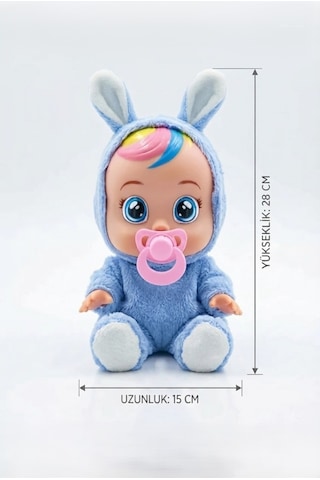 Konuşan Ve Gözyaşı Döken Kolları Ve Kafası Et Bebek Peluş Tulumlu 28 Cm Ağlayan Oyuncak Bebek Mavi