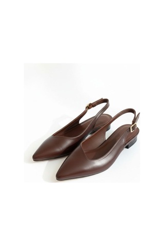 Ne&ve Shoes Kahve Deri Sivri Burun Tokalı Kadın Babet Kahverengi