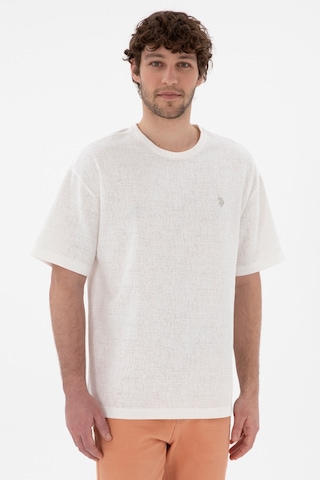 U.S. Polo Assn. Erkek Comfort Fit Bisiklet Yaka Ekru Jakarlı İnterlok Tişört 50308448-VR019