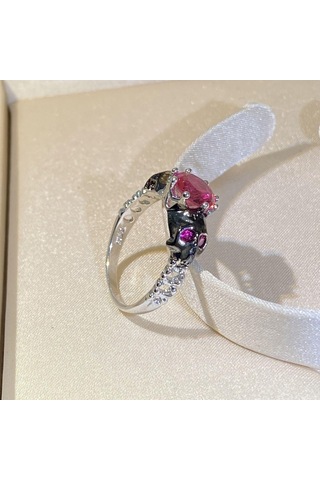 Kadınlar İçin 100 %925 Ayar Gümüş Yakut Yüzük Trendy Kırmızı Yakut Gümüş 925 Takı Taş Alyans Yüzük Kutusu Dişiler 10 Kırmızı