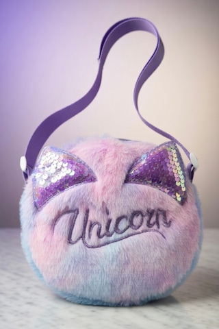 Mollycrush Hediye Kız Çocuk Unicorn Yazı Tasarımlı Peluş Çanta Ayarlanabilir Askılı Renk Geçişli Model Mor