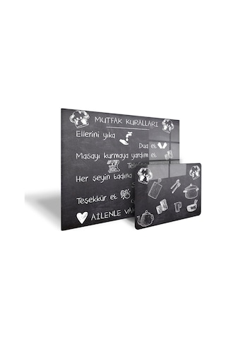 Decorita 2'Li Set Karatahta Görünü Mlü Cam Ocak Arkası + Cam Kesme Tablası Çok Renkli