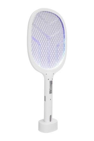 Asonic As-a25 Beyaz/gri 1200mah 3000v Çıkış Uv Mavi Işıklı Şarjli Masaüstü Raket Sinek Öldürücü