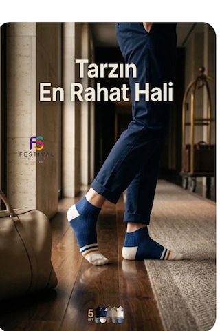 Festival Socks Erkek Patik Çorap 5'li Set Pamuklu Nefes Alan Esnek Günlük Sneaker Çorap 40-44 Çok Renkli