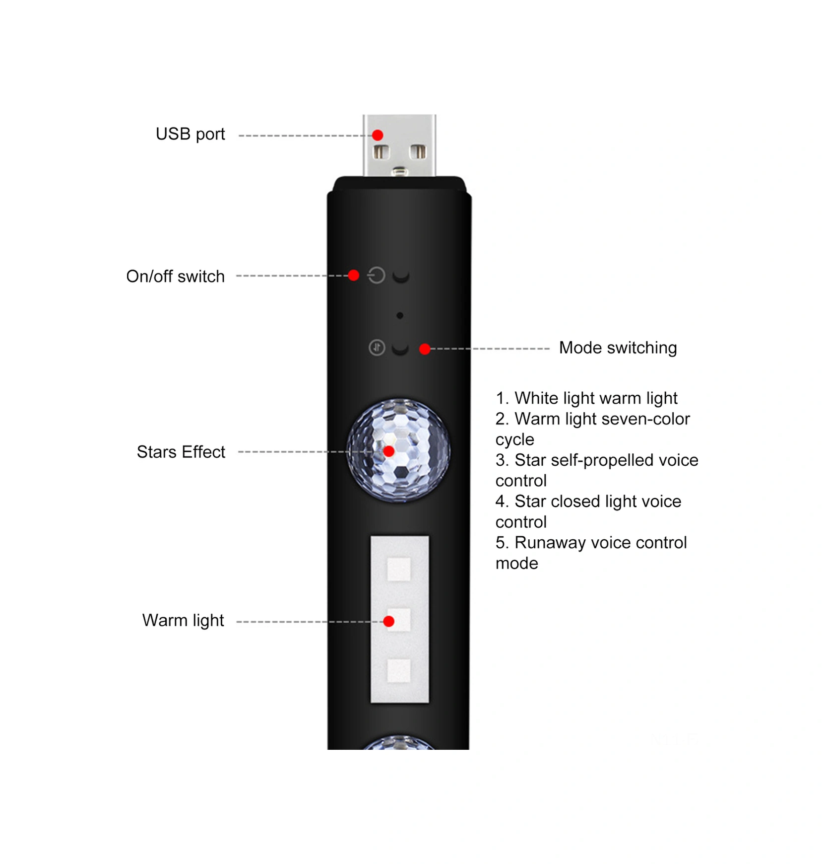 Fosenze Usb Şarjlı Araba Stüdyo Işığı, 3w 7 Renkli Led, Magnet & Ses Kontrol, 300mah Pil, Uzaktan Kumanda, Siyah D88 Diğer