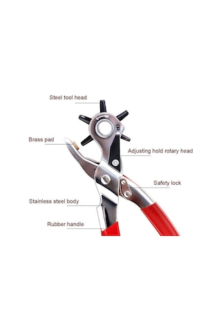Honmex Çok Fonksiyonlu Deri Ve Kemer Delici Pliers - 6 Farklı Boyut 2mm-4.5mm Çelik Gövde Temiz Delik Aracı