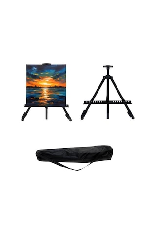 Temel Katlanabilir Metal Tripod Şövale - Ayarlanabilir, Taşıma Çantalı, Siyah