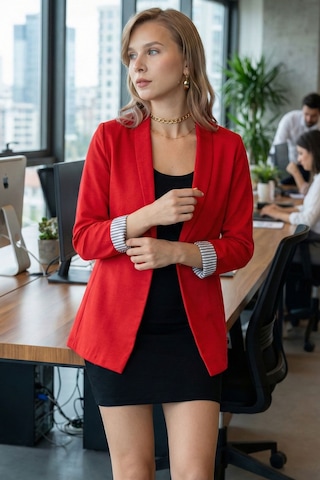 Armonika Kadın Kırmızı Kol İçi Çizgili Tek Düğmeli Ceket Arm-22k001122