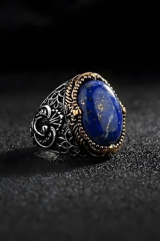 Hünkar Model Lapis Lazuli Taşlı Gümüş Erkek Yüzük 18 Gümüş