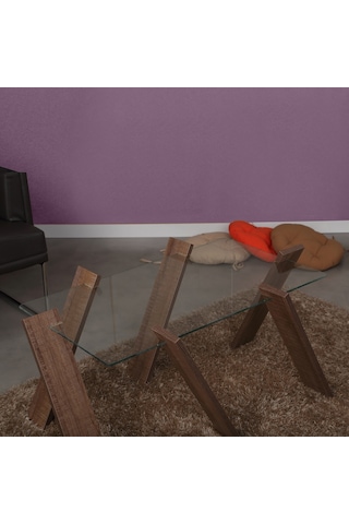 Roman Maxi Cam Orta Sehpa Koyu Meşe /Renkli Dikdörtgen Orta Sehpa