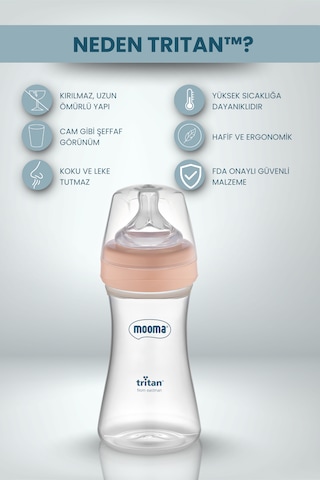 Mooma Neutra Antikolik Tritan Biberon 250 Ml 18 Ay Hızlı Akış - Old Rose