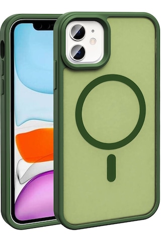 Apple Uyumlu iPhone 12 Pro Kılıf M-safe Şarj Özellikli Mat Arka Yüzey Zore Sio Kapak Koyu Yeşil
