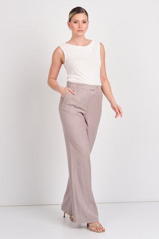 Ayhan Kadın Çizgili Cepli Keten Pantolon 1197 Kahverengi Kahverengi