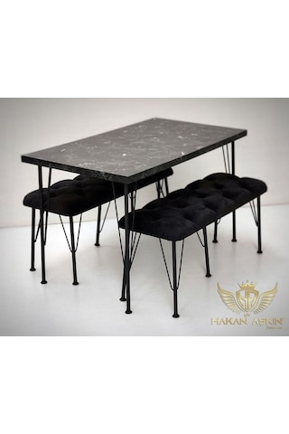 By Hakan Aşkın Metal Ayaklı 70x120cm Black Luxury Table & Bench Series 2024 Siyah