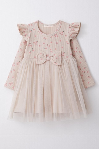 Breeze Kız Çocuk Uzun Kollu Elbise Çiçekli Fiyonklu Tüllü 1.5-5 Yaş, Bej-bej Bej