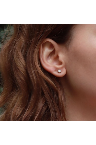 Starlıght Diamond Tek Taş Round Kesim Gümüş Küpe