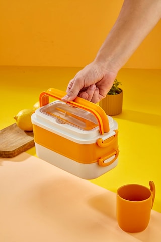2 Katlı Lunch Box Ofis, Okul Ve Piknik İçin Pratik Yemek Kabı Sarı