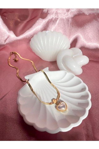 Bhs Life Kadın İtalyan Zincir Çelik Beyaz Kalp Tasarımlı Kolye Gold