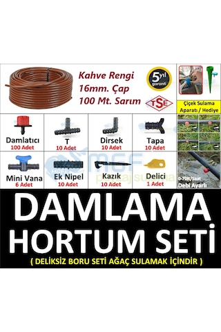 100mt. Kahverengi Deliksiz Damlama Sulama Borusu Malzemeleri