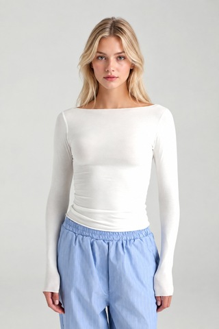 Cloudymood Kadın Ultra Soft Kayık Yaka Ekru Bluz Ekru - 892430116 Ekru