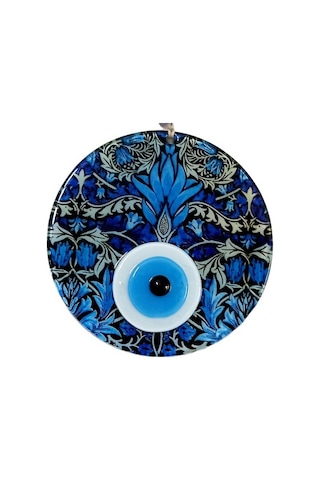 Turkuazın Zarafeti Nazar Boncuklu Füzyon Cam 16 Santimetre Çapında Elegant Duvar Süsü
