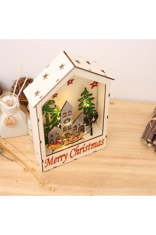 Leezsing Led Işıklı Ahşap Noel Evi Dekoru - Masa & Pencere & Ağaç Süsü Diğer
