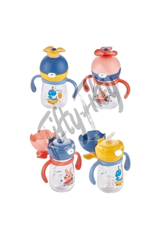 Rovco Dönebilen Pervaneli Akıllı Pipet Bebek +6 Ay Tritan Su Matarası 220 Ml Pembe