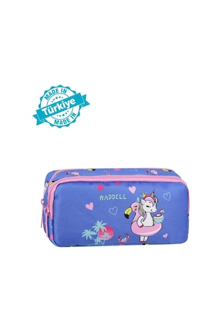 Waddell Lisanslı Turkuaz-pembe Unicorn Desenli Çift Gözlü Kalemlik Çantası Çok Renkli